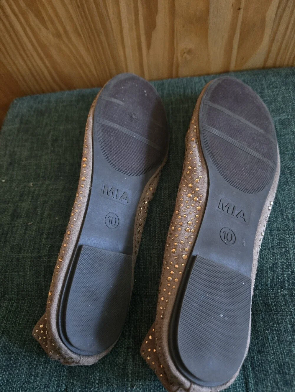 MIA Rhinestone Studded Ballet Flats Taupe Tan Sparkle Slip On Size 10